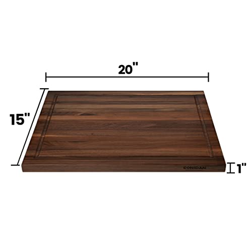 Consdan Black Walnut Butcher Block Cutting Board With Invisible Inner Handles, Usa Grown Hardwood, 1" Thick, 20" L X 15" W #TOP1