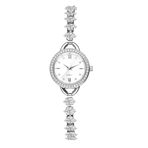 JewelryWe Damenuhr Kleine Diamant Uhren: Silber Glitzer Strass Analog Quarz Armbanduhr mit Schmalem Metallarmband Elegant Verstellbares Schmuckarmband Armkette mit Uhr Geschenk für Frauen Mädchen