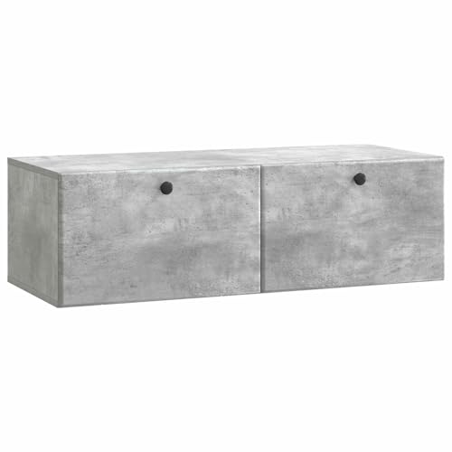 mtlskopl Meuble TV mural 98 x 41 x 30 cm, gris béton, meuble bas suspendu en bois composite, meuble TV mural avec espace de rangement pour salon, meuble...