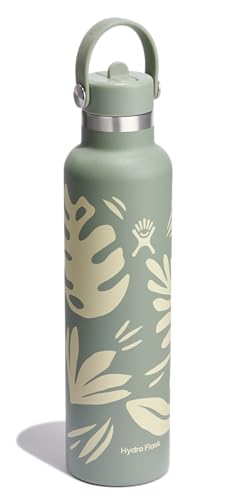 Image of Hydro Flask Water Bottle - Insulated Stainless Steel - Straw Lid, Non Spill, Leakproof 24 Oz Botanical Bliss Green