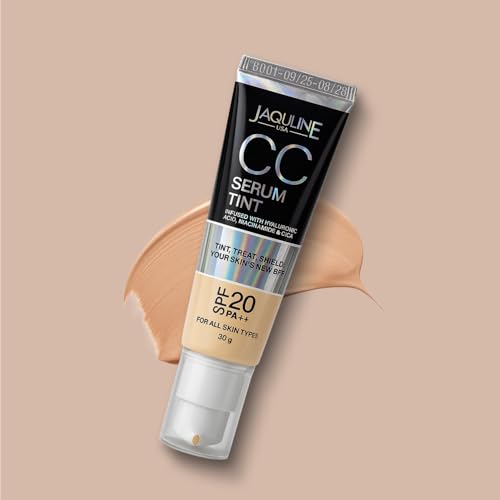 Image of JAQULINE USA Niacinamide & Hyaluronic Acid CC Serum Tint | Hydrating Tinted Serum with SPF | Smooths, Evens Skin Tone & Brightens Complexion | For All Skin Types | Beige, 30g