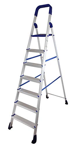 Strong and Convenient 7 Step Premium Aluminium Foldable Multipurpose Step Ladder with Anti-Skid Steps | Home and Office - Your Ultimate Space-Saving Solution (7 Feet)