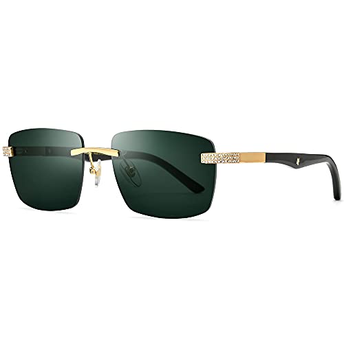 Image of HEPIDEM 100% Really Buffalo Horn Handmade Sun Glasses for Women,Square Rimless Luxury Buffs Sunglasses With Diamonds