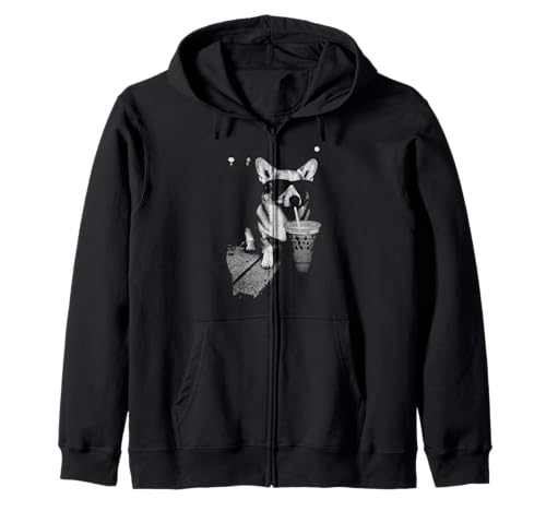 Corgi Drinking Iced Coffee Funny Corgi Dog Coffee Vintage Zip Hoodie