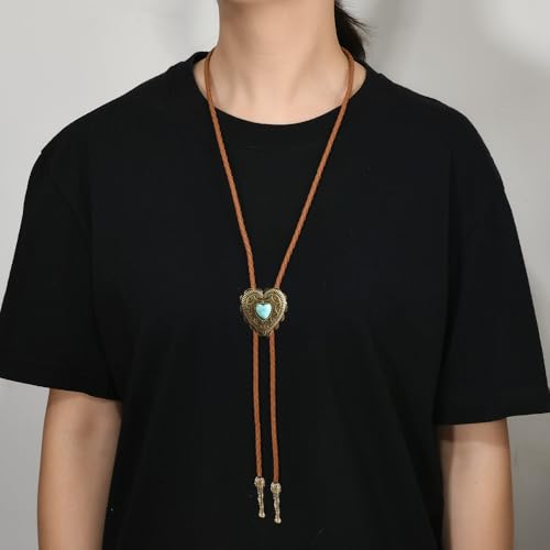Image of Joxevyia Bolo Tie for Men Vintage Cow Skull Leather Rope Western Cowboy Necktie Vintage Bola Tie Gift for Him