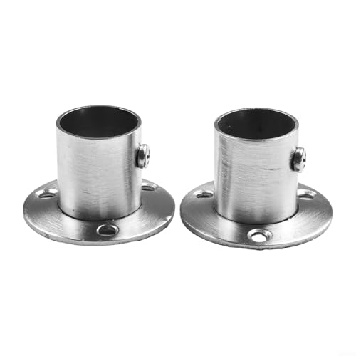 Paquete de dos soportes para barra de armario de acero inoxidable con enchufes de brida para instalaciones personalizables (22.5 mm)