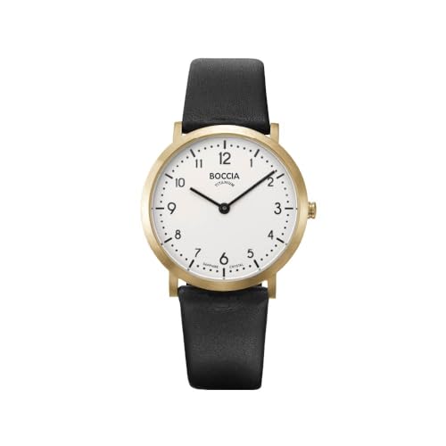Montre femme titane or jaune Boccia 3335-02 élégante avec bracelet cuir noir