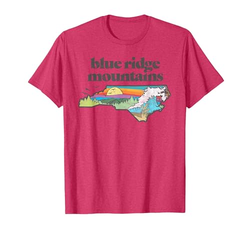 Blue Ridge Mountains North Carolina Outdoors Retro T-Shirt, Men, Red Heather, Small