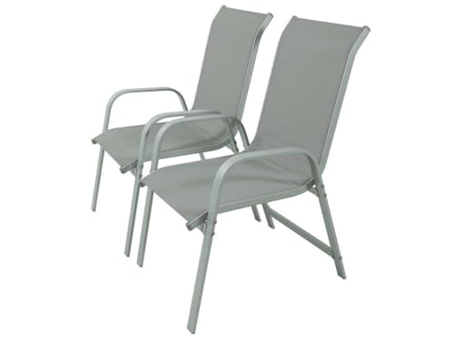 Habitat et Jardin - Lot de 2 Fauteuils de Jardin en Textilène et Aluminium Gris Clair - Porto|Phoenix - Chaises de Jardin avec Accoudoirs - Chaises de Maison...
