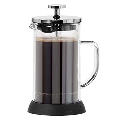 Oggi Glass French Press Coffee Maker (12oz)- Borosilicate Glass, Coffee Press, Single Cup French Press, Stainless Steel Lid, 3 cup Capacity