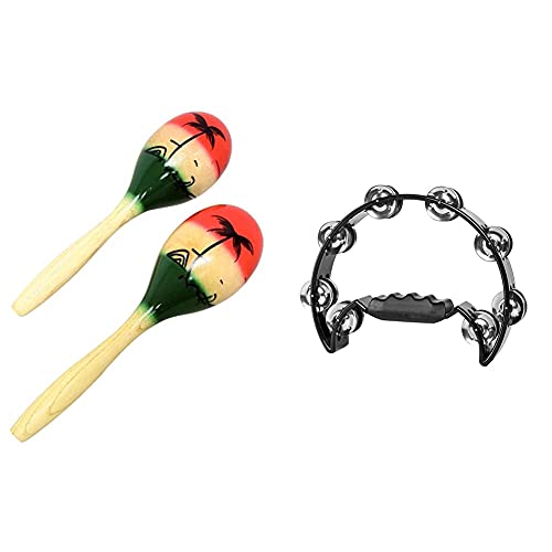 Maracas Club Salsa F835330 et Tambourin Stagg TAB2BK Noir à 16 cymbalettes pour percussion