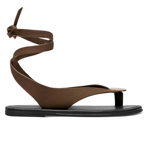 Strap Flip Flop Flat Sandals for Women with Metal Circular Ankle Strappy Ladies Fashion Cute Summer Thong Sandals Dressy.