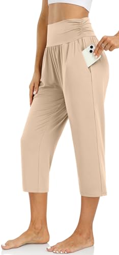 Image of UEU Women's Yoga Capri Pants Loose Soft Drawstring Workout Sweatpants | Comfortable Stretchy Fabric, Casual Lounge Pants, Side Pocket, Workout Travel Daily Wear