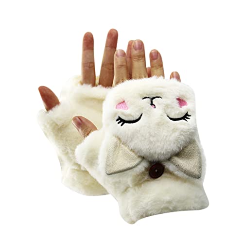 Girls Winter Convertible Mittens Cute Animal Cat Fleece Lined Warm Flap Cover Gloves Mitten for Kids2