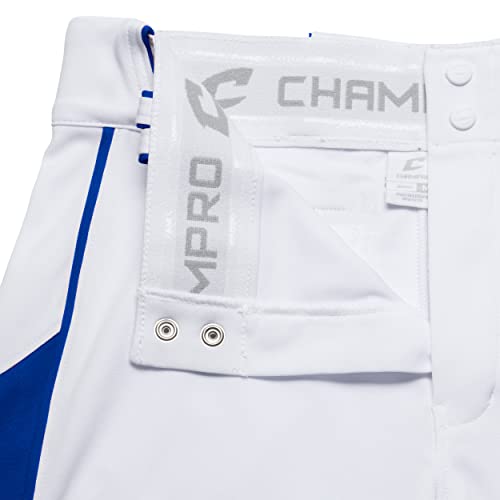 Champro Boys Champro Youth Triple Crown Open Bottom Baseball Pant W Geometric Side Insert, White,Royal, X-Large Us #TOP5