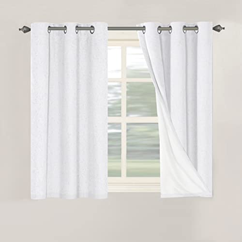 Image of H.VERSAILTEX Primitive Linen Curtains 100% Blackout Curtain Drapes Burlap Curtains with White Thermal Insulated Liner, Grommet Top Curtain Living Room /Bedroom (2 Panels, 42 x 45 Inch, White)