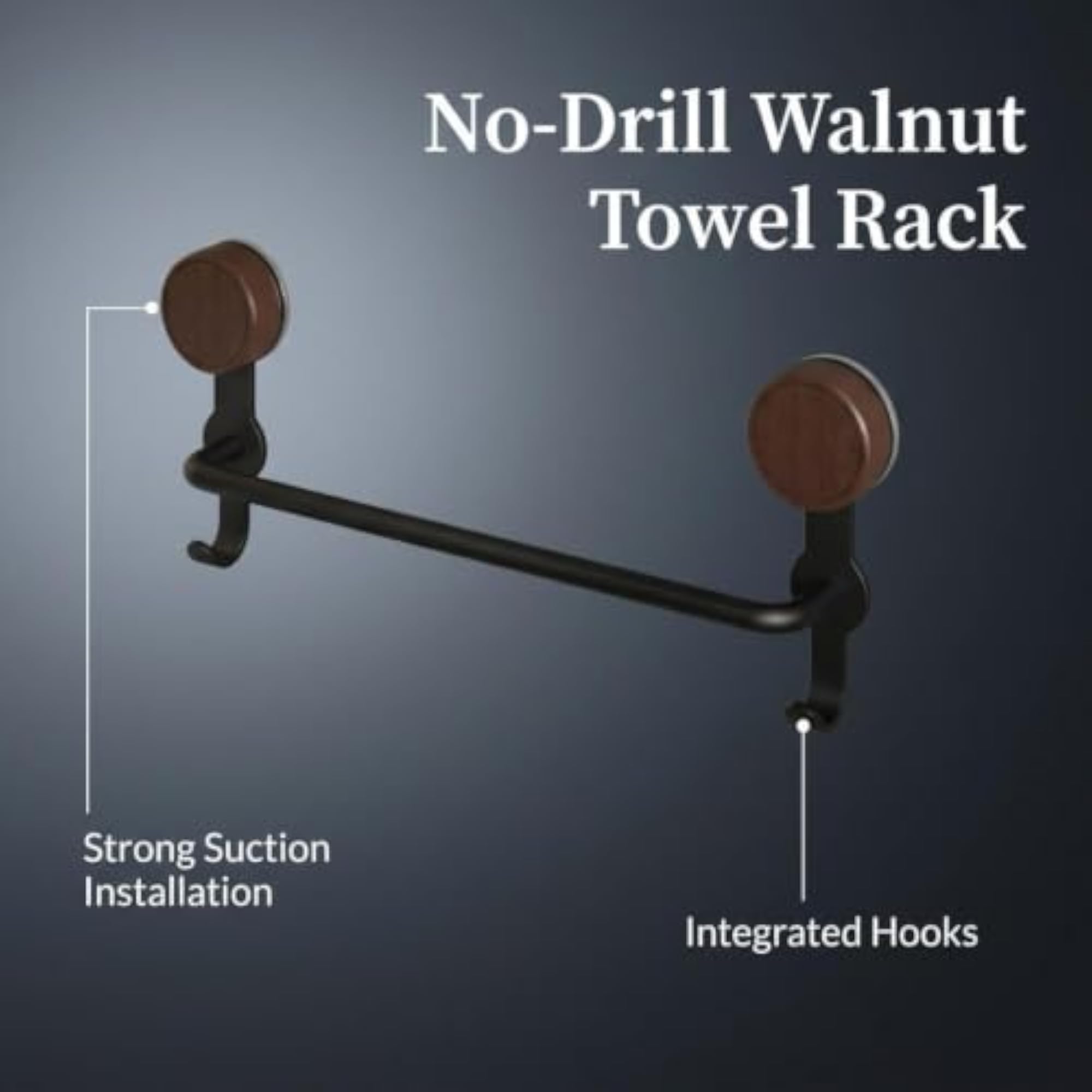 Walnut Wood Bar for Washroom, No-Drill Towel Storage
