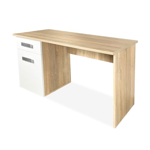amuéblate Online - Escritorio Mesa de Estudio, Modelo Nico, Mesas para Ordenador, Acabado en Blanco y Cambria, Práctica y Funcional, Medidas: 120 cm (Ancho) x 50 cm (Fondo) x 71 cm (Alto)