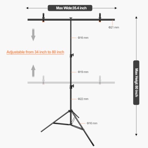 Image of EMART Photography T-Shaped Background Stand 3x6.5ft Adjustable Photo Tripod Stand with 2 Spring Clamps for Video Studio
