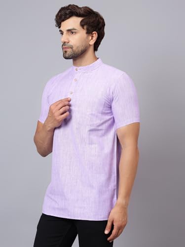 Image of LATEST CHIKAN Men's Cotton Regular Casual Strped Short Kurta Half Sleeves - (SK-LJ.DS.AS)