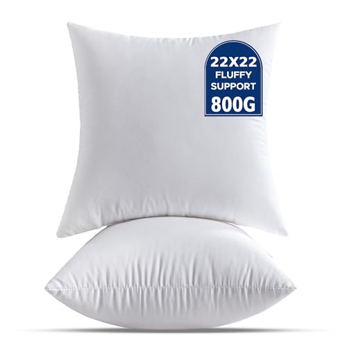 QSWRD 55 x 55 CM Cushion Inserts Pack of 2 Large White Decorative Square Throw Pillow Inserts for Living Room Couch Bed Sofa Cushion Sham Stuffer Indoor