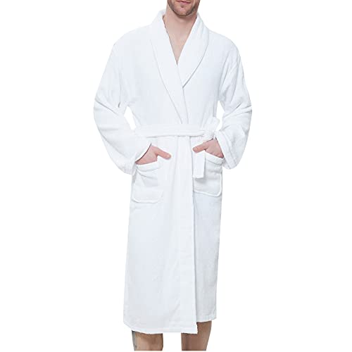 Mens Robe Plush Long Spa Robe Soft Fleece Bathrobe Cozy Warm Robes with Pockets Loungewear Sleepwear