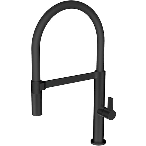 Grifo De Cocina Ca1112bk Con Manguera De Goma Flexible Y Soporte, Orientable Y Resistente A La Presión, Color Negro Mate