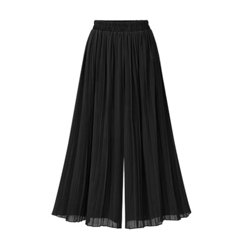 Women's 2024 Pleated Flowy Wide Leg Pants Elastic Waist A Line Chiffon Culottes