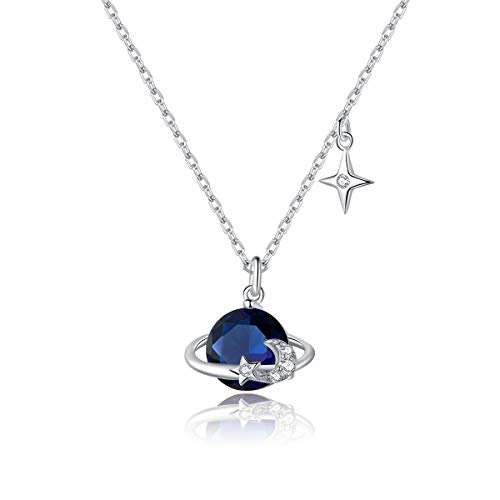 Collier planète bleue en argent 925 avec pendentif étoiles pour femmes