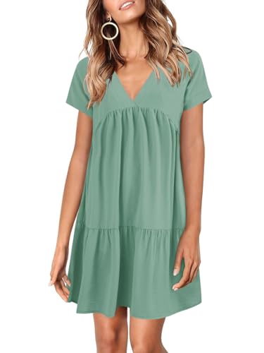 Summer Dresses Casual Boho Smocked Short Sleeve Sun Beach Babydoll