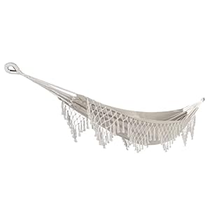 Bliss Hammocks BH-400WFRCA Polyester Hand-Braided Hammock in a Bag Decorative Fringe, Natural Brown