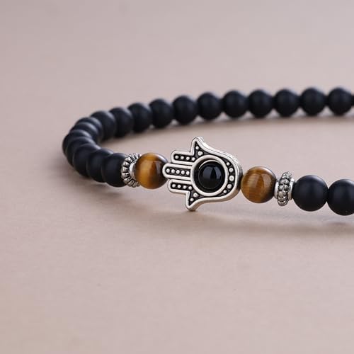 COAI Unisex 108 Obsidian Tigerauge Mala Halskette Gebetsarmband