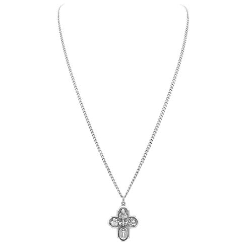 Rosemarie Collections Religious Gift Traditional Catholic Four Way Cross Medal Pendant Necklace 24"2