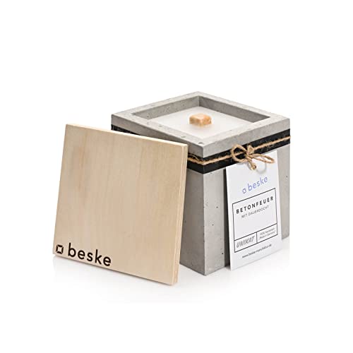 Beske-Manufaktur Design Betonfeuer Outdoor Kerze mit Dauerdocht 13x13x13cm Gartenfackeln zum nachfüllen mit Kerzenwachs Unendliche Brenndauer durch Upcycling von Wachsresten