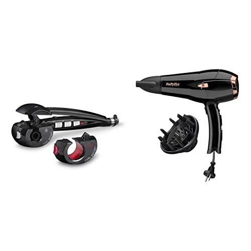 BaByliss C1300E Rizador de pelo automático con 2 cabezales, 100% automático,color negro & D373E Secador de pelo retráctil, iónico, Motor DC 2000W de potencia, negro, peso ligero 535 gramos