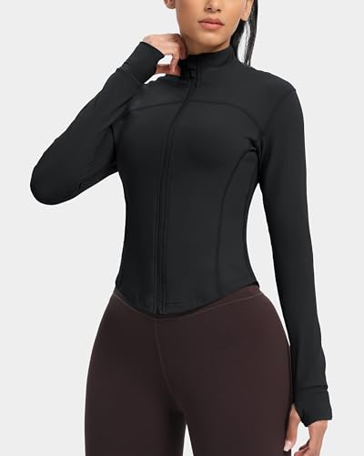 gym rainbow womens zip up workout jakcets lightweight slim fit running athletic jackets with thumb holes