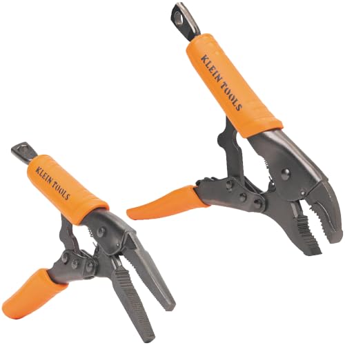 Image of Klein Tools 38663 Locking Pliers Set, 7-Inch Long Nose and 10-Inch Curved Jaw Pliers, High Torque and Gripping Power, 2-Piece