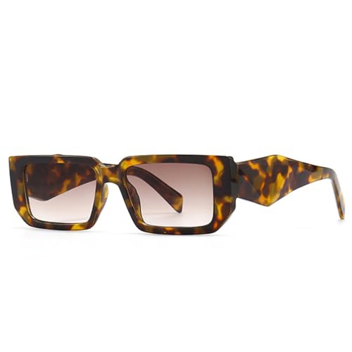 Lunettes de soleil rectangulaires géométriques verres dégradés thé et branches léopard rose