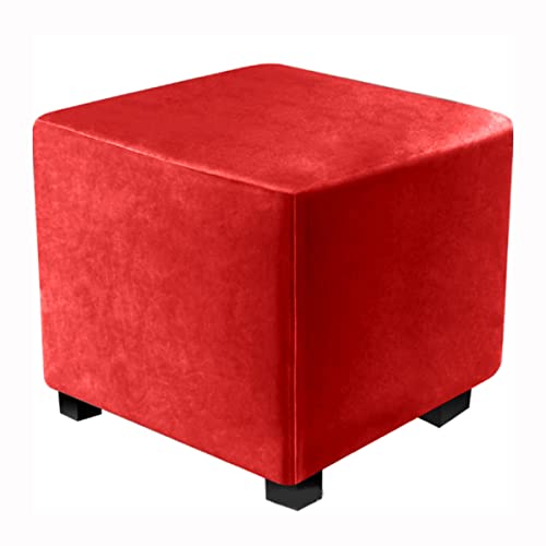 XGANGM Small Square Footstool Cover Velvet Stretch Ottoman Cover Slipcovers Medium/Large Square Ottoman Cover Square for Square Leather/Fabric Storage Ottoman Footstool,Red,L80~100cm