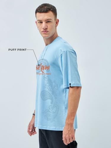Image of Bewakoof Men's Cotton Jersey Typography Oversized Fit Half Sleeve Round Neck T-Shirt | Casual Wear | Street Wear | Oversized t Shirt for Men Cotton | Baggy