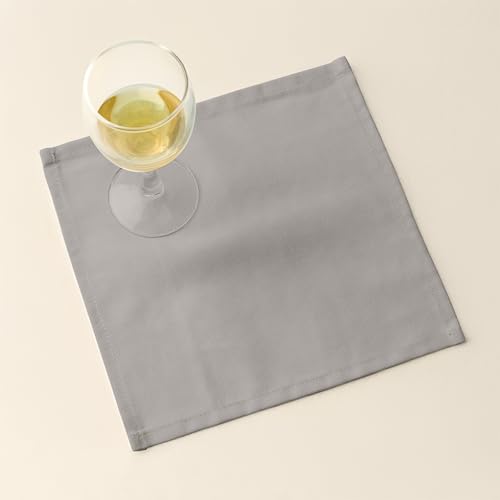 Image of Encasa XO Dining Cocktail Napkins 12 pcs (1 Dozen) Set of Large 23x23 cm (9 inchx9 inch) - Beige - Absorbent Heavy Cotton Party Fabric Machine Washable for Home Restaurant Banquet & Hotel