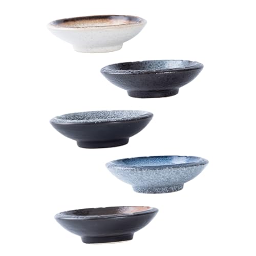 HPTHLY 5 Platillos De Cerámica para Aperitivos, Platos De Cerámica para Servir, Platillos De Sushi, Cuencos para Salsas, Cuencos De Postre, Plato De Cerámica para Sal,Assorted Color