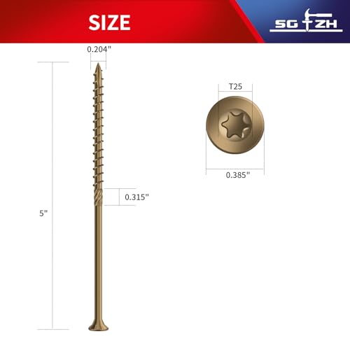Image of #10 x 5 Inch Deck Screws (36Pcs) 1lb. Carbon Steel, Yellow, Flat Head, Rust Resistant epoxy Coated, with T25 Star Bit