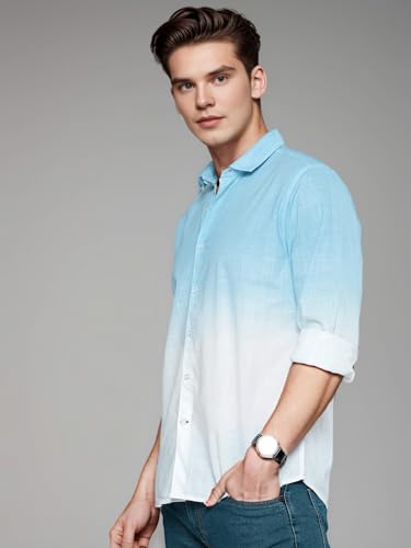 Image of IndoPrimo Men's Cotton Shirt with Full Sleeves Spread Collar Classic Style Solid Pattern Regular Fit and Standard Length