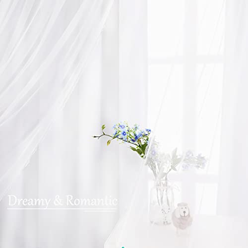 Image of Winter White Curtains Double Layered Solid and Sheer Window Treatment Panels Pair with Grommet Top for Living Room Patio Door, 52 x 96 inches, Winter White, 2 PCs