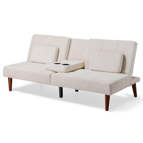 FLEXISPOT ソファー 2人掛け XB1 リクライニングソファー 滑り止め カップホルダー付き 背もたれ3段階調整 天然木脚 ファブリック 3WAY ソファー ベッド 座り心地 コンパクト 疲れにくい 映画用 (ホワイト)