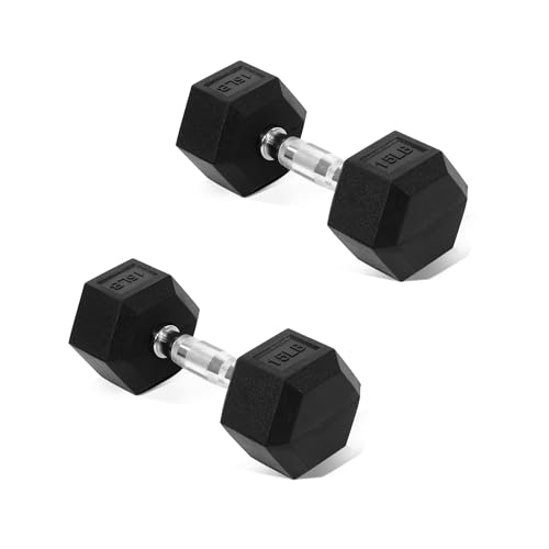 Rubber Encased Hex Dumbbell, Hand Weights with Anti-Slip Cast Iron Grip for Exercise & Fitness, Weights Dumbbells Set of 2 for Strength Training, 5-50 LBS Pair