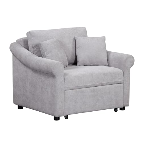 Sillón convertible chenille gris con respaldo ajustable miniatura 7
