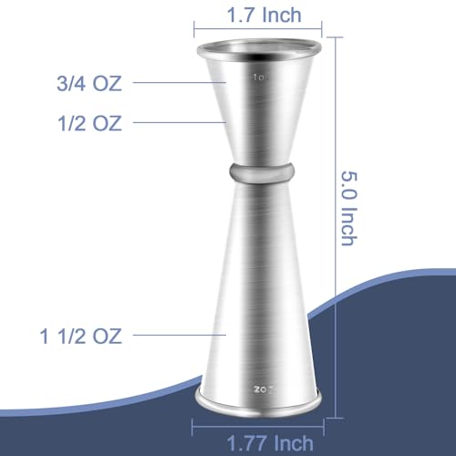 Image of Briout Double Cocktail Jigger - Japanese Premium 304 Food Grade Stainless Steel, 2 OZ 1 OZ With Measurements Inside, Silver