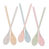TOBBOMEY 6個長柄スプーン 用プラスチックスプーン 耐衝撃性 シンプル単色 ベビー用学習食器 調味料混ぜ 幼稚園用 かき氷 ラーメン